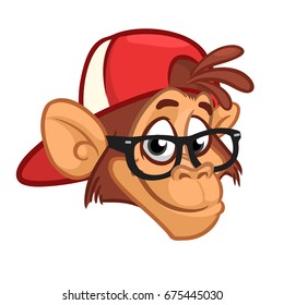 Cartoon monkey. Vector happy monkey head icon. Illustration isolated.  Design for sticker, icon, logo or emblem