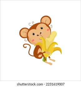 Cartoon Monkey Vector Illustration character  suitable for children's clothing designs