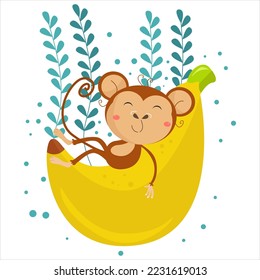 Cartoon Monkey Vector Illustration character  suitable for children's clothing designs