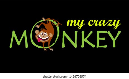 Cartoon monkey, vector illustration on black background