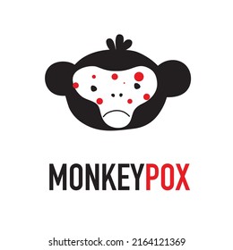 Cartoon monkey virus or monkeypox. Poxviridae infectious disease. Ape face. Vector monkey pox symbol or icon. Monkeypox logo