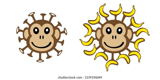 Cartoon monkey virus or monkeypox. Stop the virus belongs to the genus Orthopoxvirus in the family Poxviridae. infectious disease. Ape face. Vector Mpox, monkey pox. Variola, smallpox logo.