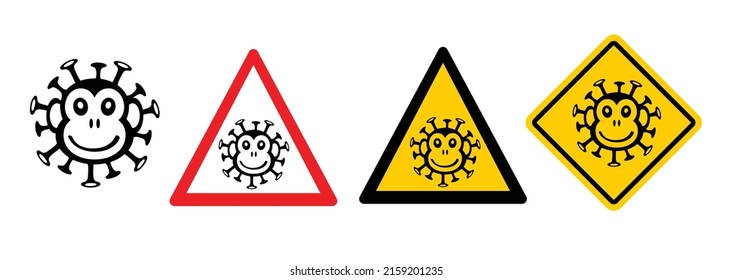 Cartoon monkey virus or monkeypox. Stop the virus belongs to the genus Orthopoxvirus in the family Poxviridae. infectious disease. Ape face. Vector Mpox, monkey pox. Variola, smallpox logo.