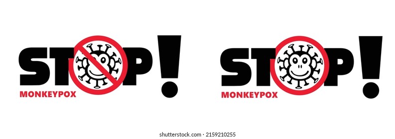 Cartoon monkey virus or monkeypox. Stop the virus belongs to the genus Orthopoxvirus in the family Poxviridae. infectious disease. Ape face. Vector monkey pox symbol or icon. Variola, smallpox logo