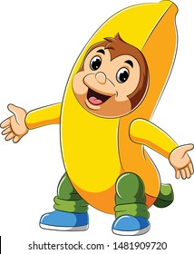 Cartoon monkey wearing banana costume