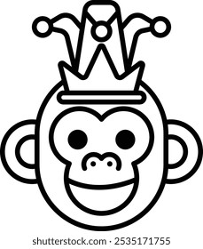 A cartoon monkey wearing a crown and a hat