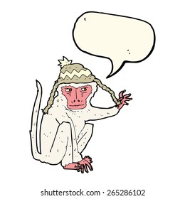cartoon monkey wearing hat with speech bubble