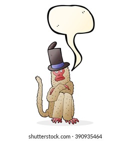 cartoon monkey wearing hat with speech bubble