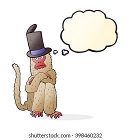 cartoon monkey wearing hat with thought bubble