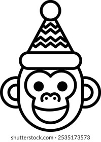 A cartoon monkey wearing a Santa hat. The monkey is smiling and he is happy. The image is designed to evoke a sense of joy and cheerfulness, which is often associated with the holiday season