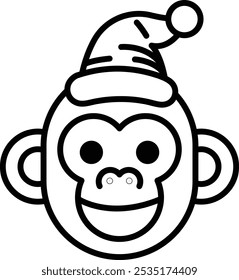 A cartoon monkey wearing a Santa hat. The monkey is smiling and he is happy. The image is designed to evoke a sense of joy and cheerfulness, which is often associated with the holiday season