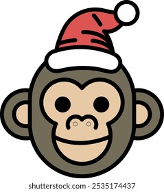 A cartoon monkey wearing a Santa hat. The monkey is smiling and he is happy. The image is designed to evoke a sense of joy and cheerfulness, which is often associated with the holiday season