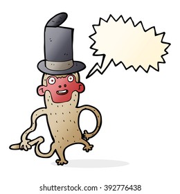 cartoon monkey wearing top hat with speech bubble