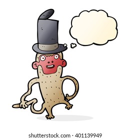 cartoon monkey wearing top hat with thought bubble