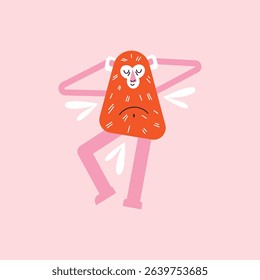 Cartoon monkeys set in various active poses. Flat vector illustration isolated on pink background in playful geometric style. Wellness and fitness activity concept. Wildlife animals concept