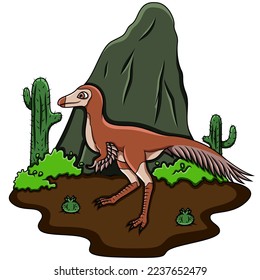 Cartoon Mononykus in the jungle
