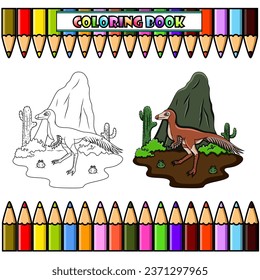 Cartoon Mononykus in the jungle for coloring book
