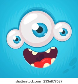 Cartoon monster or alien face with three eyes wearing eyeglasses. Vector Halloween monster illustration