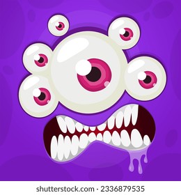 Cartoon monster or alien face with three eyes wearing eyeglasses. Vector Halloween monster illustration