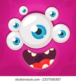 Cartoon monster or alien face with three eyes wearing eyeglasses. Vector Halloween monster illustration