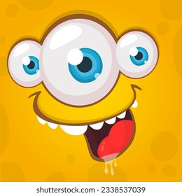 Cartoon monster or alien face with three eyes wearing eyeglasses. Vector Halloween monster illustration