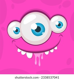 Cartoon monster or alien face with three eyes wearing eyeglasses. Vector Halloween monster illustration