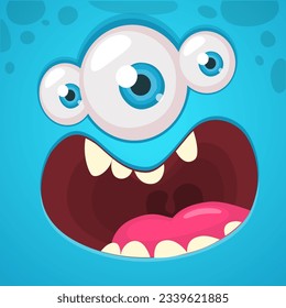 Cartoon monster or alien face with three eyes wearing eyeglasses. Vector Halloween monster illustration