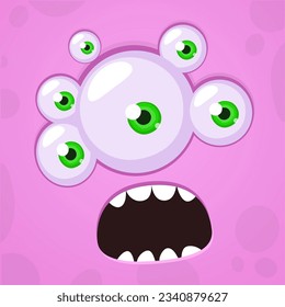 Cartoon monster or alien face with three eyes wearing eyeglasses. Vector Halloween monster illustration