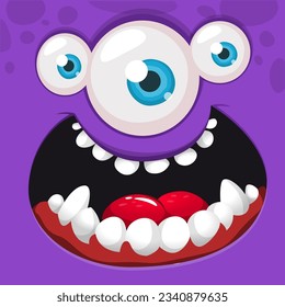Cartoon monster or alien face with three eyes wearing eyeglasses. Vector Halloween monster illustration