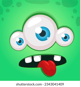 Cartoon monster or alien face with three eyes wearing eyeglasses. Vector Halloween monster illustration