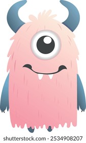 A cartoon monster with big horns and a big smile. It looks happy and friendly.