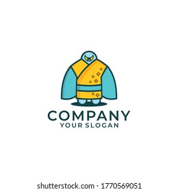 Cartoon monster. Blue monster presenting. Halloween vector illustration. Design for emblems, logos, printed or sticker decoration