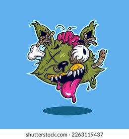 Cartoon Monster Cat Head Out Caterpillar For T-Shirt And Sticker Designs