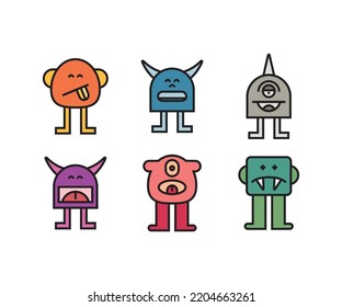 cartoon monster character icons set