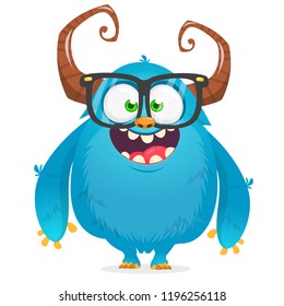 Cartoon monster character wearing glasses. Vector illustration isolated