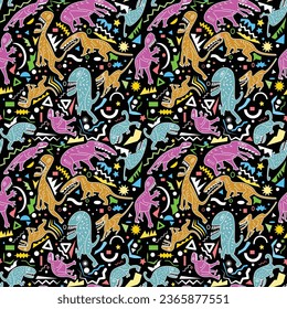 Cartoon monster characters seamless pattern and kids funny creatures vector background.