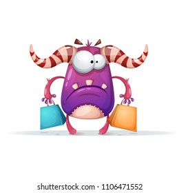 Cartoon monster characters. Shopping illustration. Vector eps 10