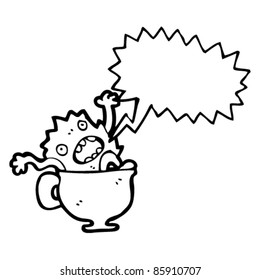 cartoon monster in coffee cup