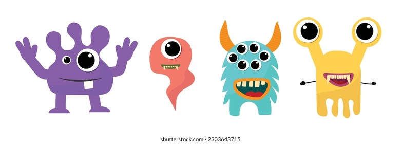 Cartoon monster collection. Crazy cute monsters different comic character. Set funny alien or bacteria or caries colorful vector isolated illustration.