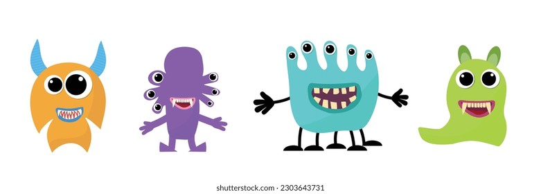 Cartoon monster collection. Crazy cute monsters different comic character. Set funny alien or bacteria or caries colorful vector isolated illustration.
