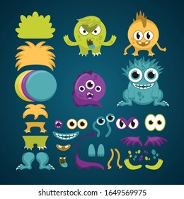 Cartoon monster. Cute happy monsters