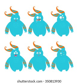 Cartoon monster with different emotions. 