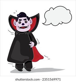 cartoon monster dracula vampire with thought bubble, vector monster, halloween cartoon 