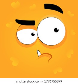 Cartoon monster face. Halloween cute alien, head funny character flat illustration.