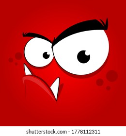 Cartoon monster face. Halloween cute alien, head funny character flat illustration. Vector illustration of Scary red monster