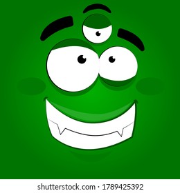 Cartoon monster face. Halloween cute alien, head funny character flat illustration.