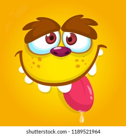 Cartoon monster face. Halloween illustration.