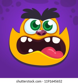 Cartoon monster face. Halloween illustration