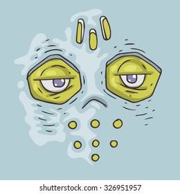 Cartoon monster face. Halloween illustration.