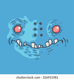 Cartoon monster face. Halloween illustration.